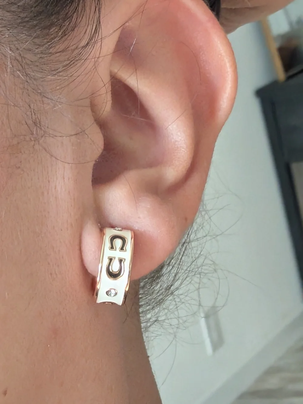 Coach Black and White Enamel Hoop Earrings with Crystal Accent Nwot - Picture 9 of 9